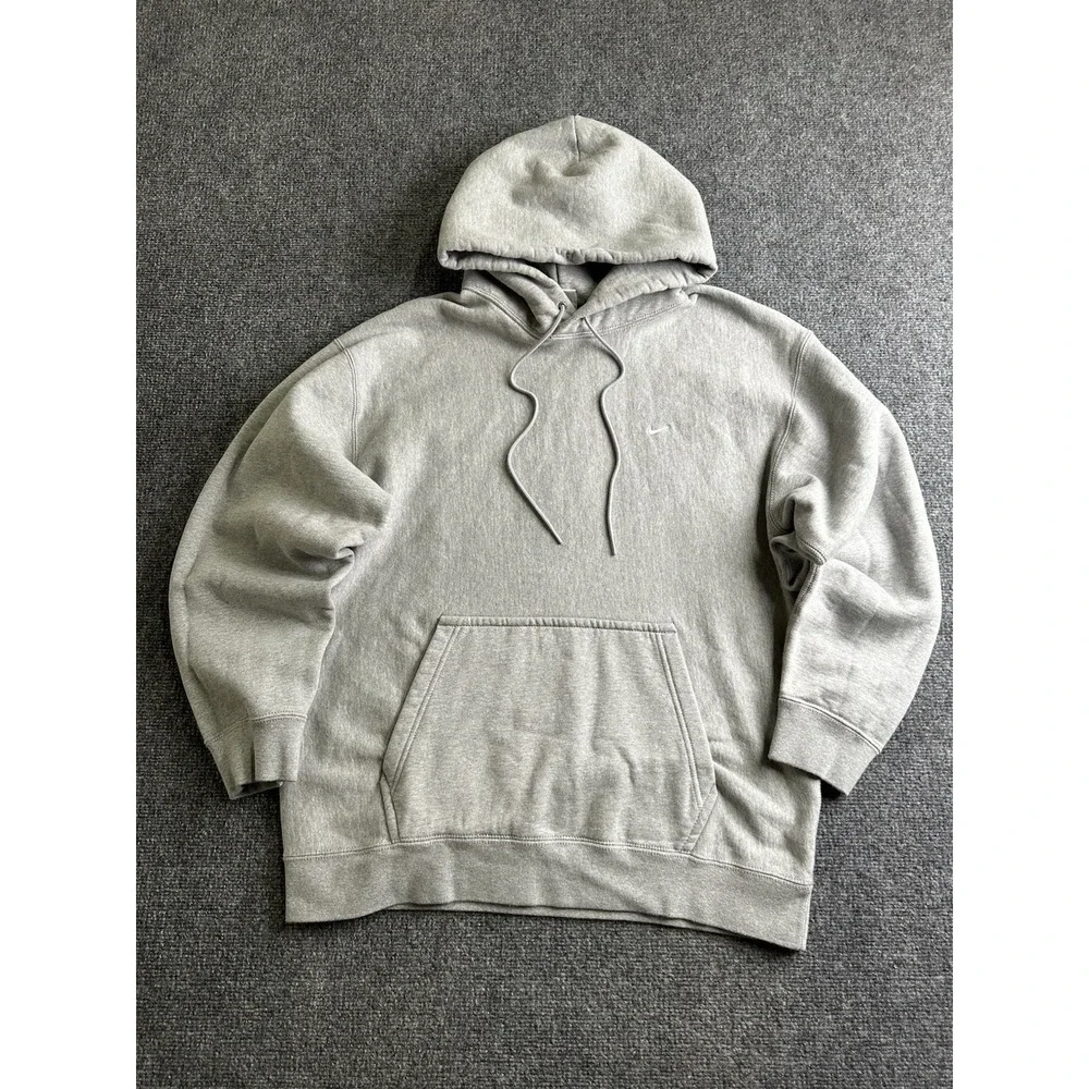 Mens Nike Mini Swoosh Pullover Fleece Hoodie Gray Made in Pakistan, Size L